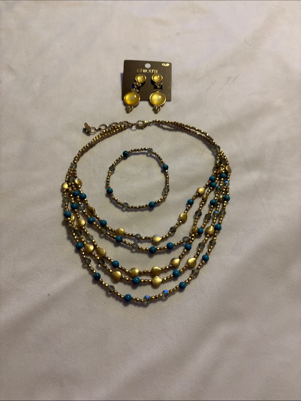 Chico’s Clips and Beaded Multi-Strand Necklace & Bracelet